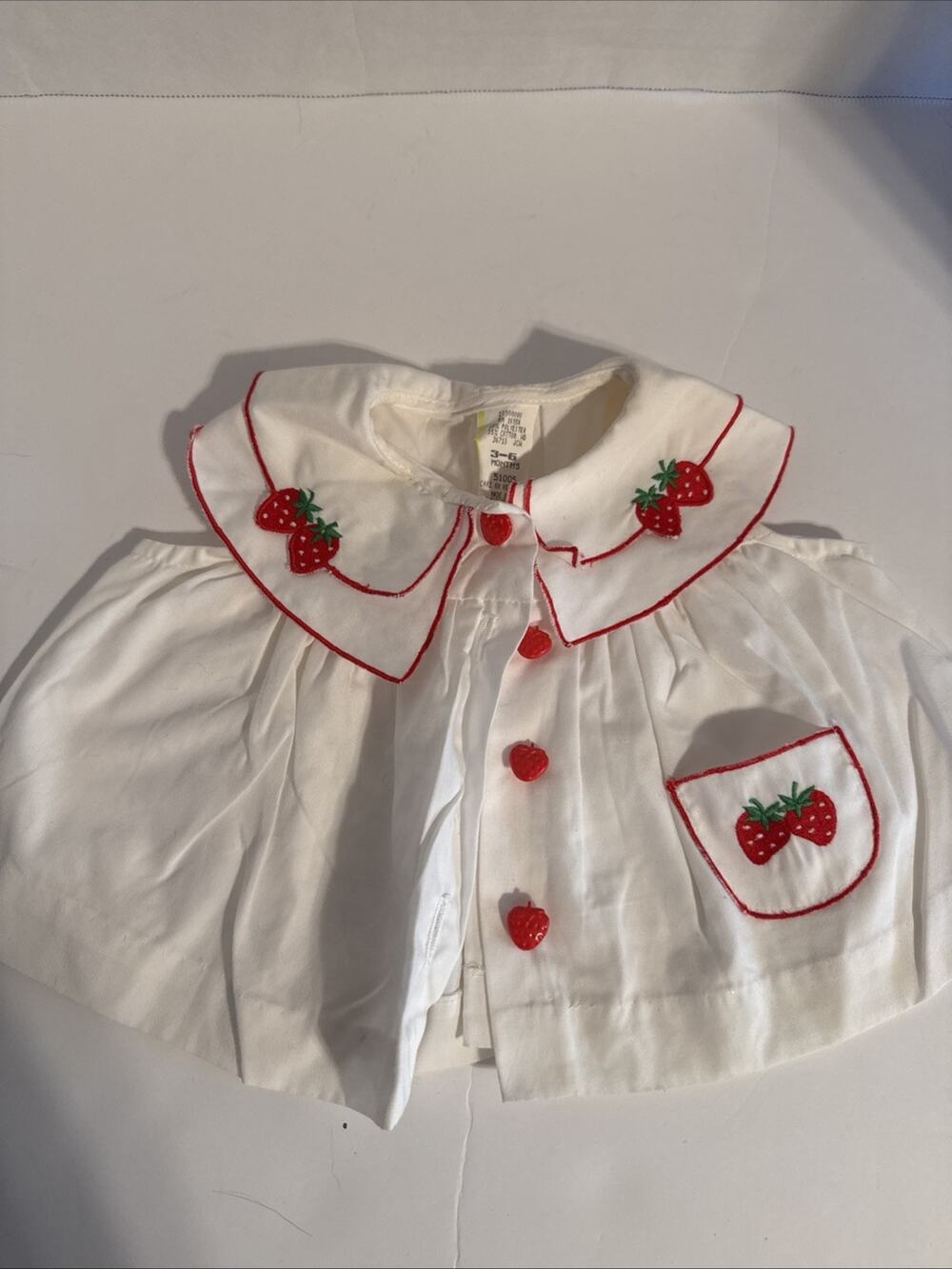 Vintage Maximum Strawberry Embroidered Baby Blouse 3–6 Months White Red Trim